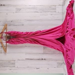 Morgan & Co. Barbie pink glittery rhinestone ruched full length dress Size 7/8